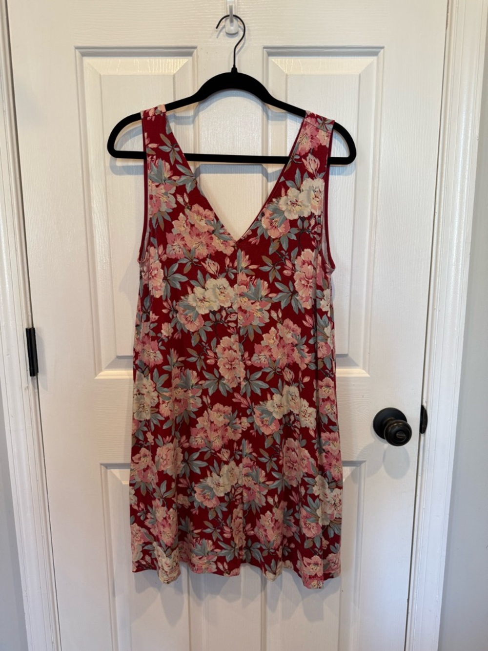 LOFT Red Dress with Pink Floral Pattern